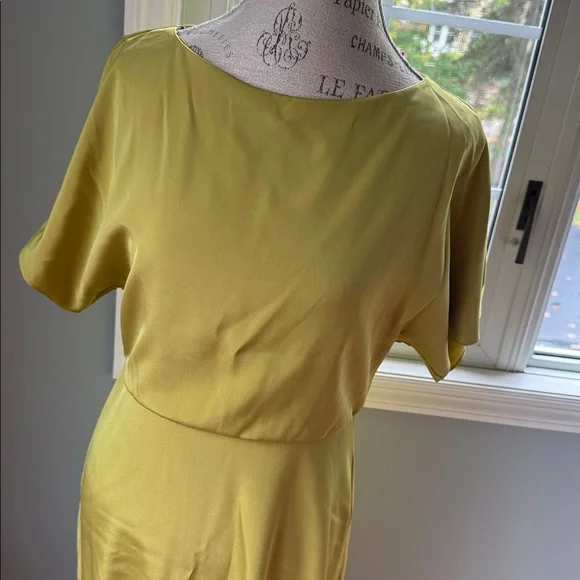 Lafayette 148 butterfly stretch ecru green silk midi long dress NWOT size 6 - Picture 6 of 14